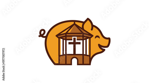 Unique Pig Holding Gazebo with Religious Symbol