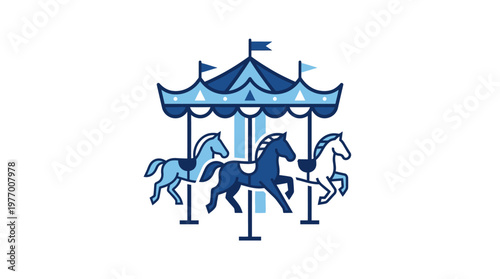 Stylized Blue Carousel on White Background