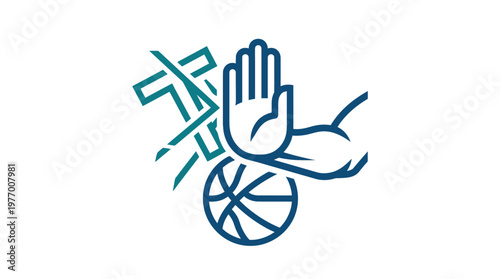 Basketball Defensive Play with Open Hand and Symbol