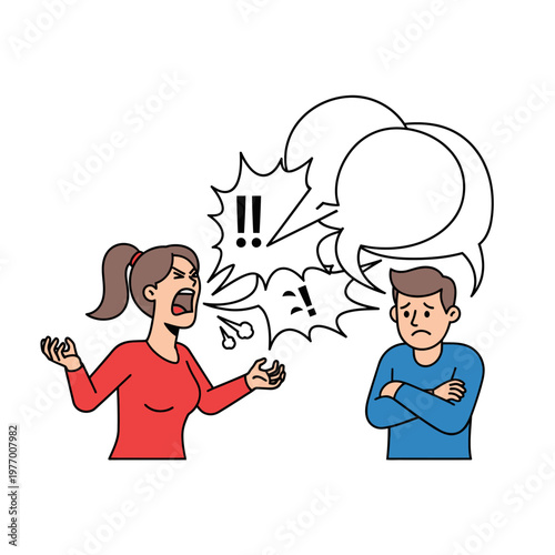 Woman yelling at man, conflict, argument, relationship problems, communication breakdown