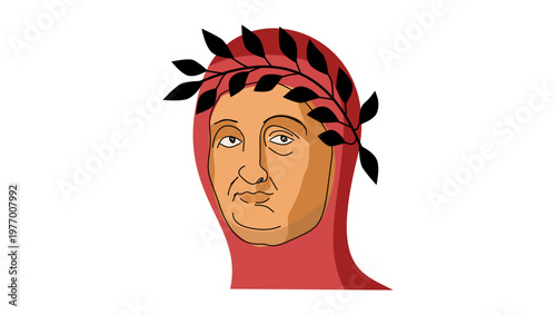 Petrarch portrait, flat vector illustration