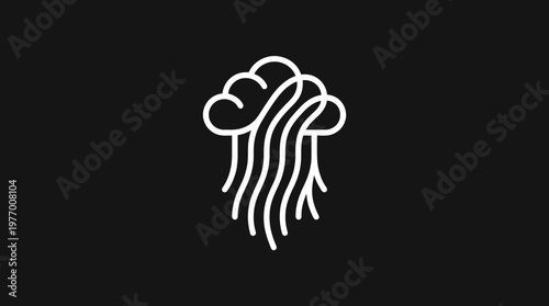 Minimalist Cloud and Rain Icon on Black Background