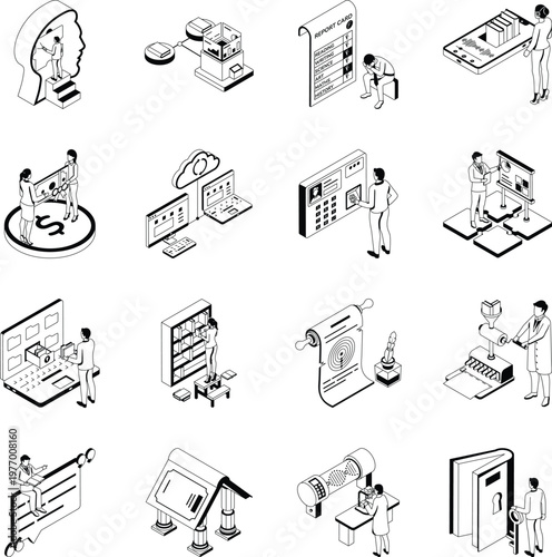 Pack of Education and Study Isometric Style Icons 
