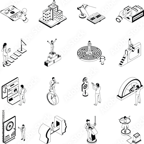 Set of Digital Education Isometric Style Icons 
