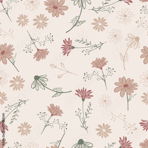 Elegant Spring Floral Seamless Pattern in Soft Neutral Tones for Textile and Surface Design
