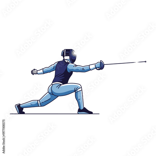 Fencer lunging forward with sword, competitive sport, athletic action illustration