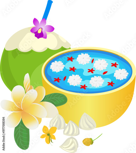 Green ceremonial water bowl for Thai festival design