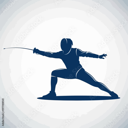 Fencer Silhouette: Dynamic Action Pose, Blue on White Background, Sport and Competition
