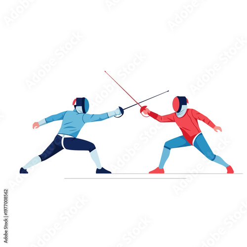 Fencers Competing in Duel, Sport Action Illustration