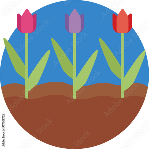 A compact icon showing three stylized tulip heads with smooth, rounded shapes and short stems, representing the iconic flowers of Holland.