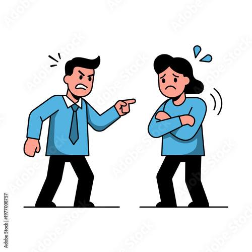 Angry man pointing finger at upset woman, conflict, argument, disagreement, workplace tension