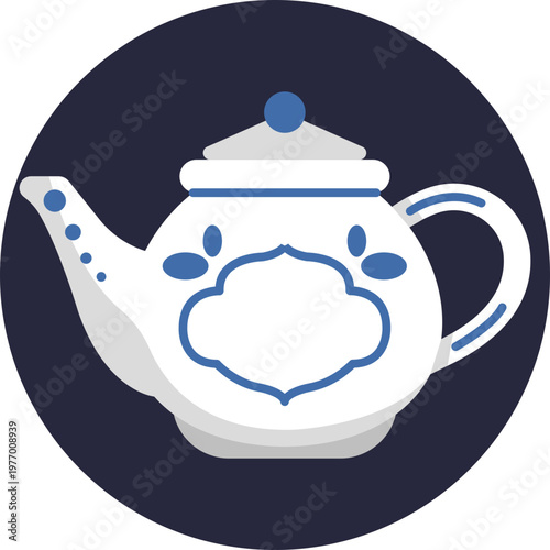 A traditional teapot inspired by Dutch ceramics, featuring a rounded body, curved spout, and a small lid—often associated with Delft-style design.
