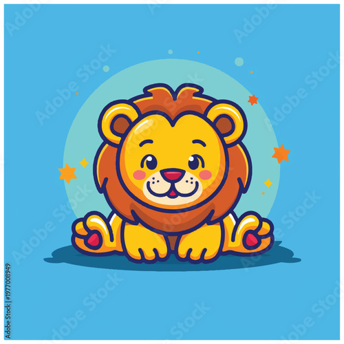 Cartoon Lion Face Closeup Illustration.