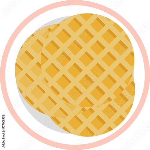 A round waffle cookie with a grid pattern, typically shown as two thin layers with syrup filling in between.