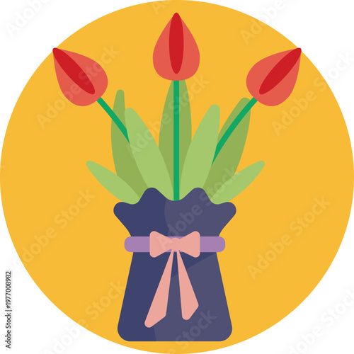 A simple outline of two or three tulip flowers with slender stems and pointed petals, representing the iconic Dutch tulip fields in a clean, modern style.