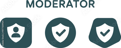 Moderator badge icons set with shield symbols for online community management and security