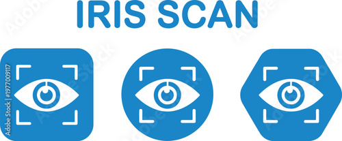 Blue Iris Scan Icon Set for Biometric Security and Eye Identification Technology Applications