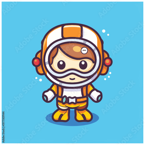 Cartoon scuba diver in orange.