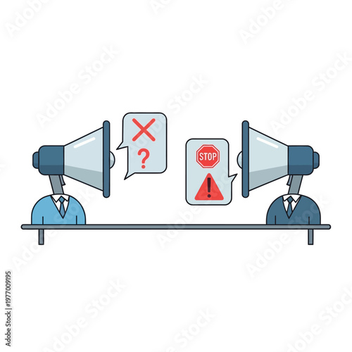Businessmen with Megaphones in Conflict: Communication Breakdown and Disagreement