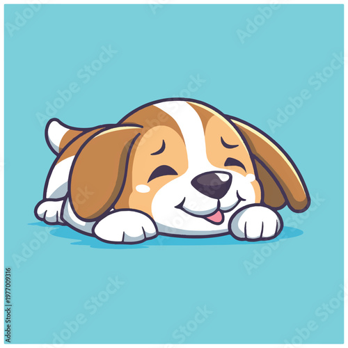 Cute Cartoon Beagle Dog Face Closeup.