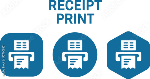 Receipt print icon set in blue for POS systems, payment terminals, and digital transaction interfaces