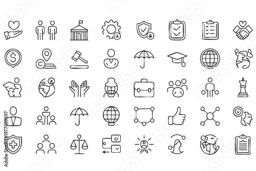 Social Insurance and Community Protection Icon Set for Public Services