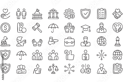 Social Welfare and Protection Icons with Healthcare and Public Support