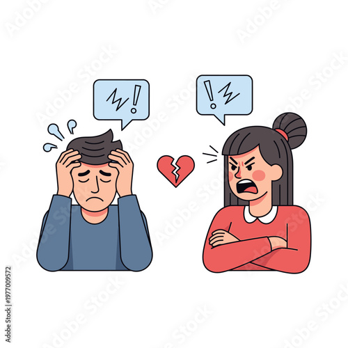 Couple arguing, broken heart, communication breakdown, emotional distress