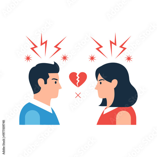 Couple Conflict: Broken Heart Symbolizes Relationship Breakup and Disagreement