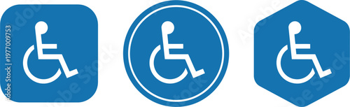 Blue wheelchair accessibility icons set for disabled access signage and inclusive design