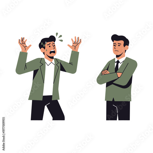 Man Frustrated While Colleague Looks On Unmoved