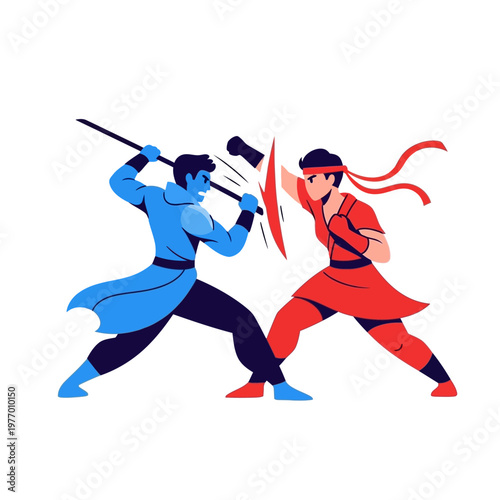 Martial Arts Combat: Two Fighters Clash in Dynamic Action