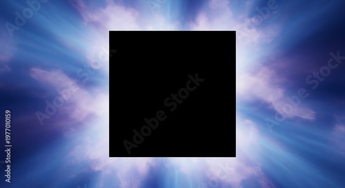 Abstract Composition with a Black Square and Radiant Light Effects.
