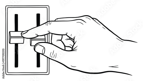 Hand adjusting a sound mixer fader representing control adjustment or volume regulation for audio production and creative projects