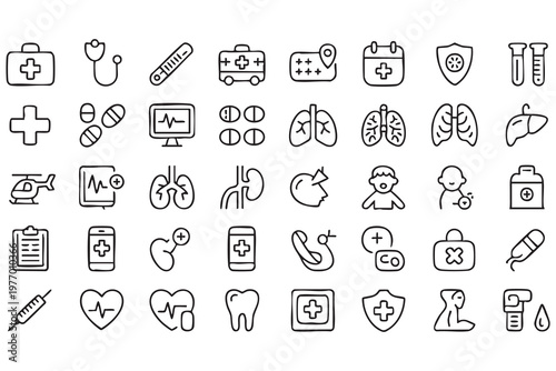 Healthcare Outline Icons for Doctors Patients and Medical Services