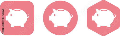 Pink Piggy Bank Icon Set for Finance, Savings, and Banking Applications on White Background