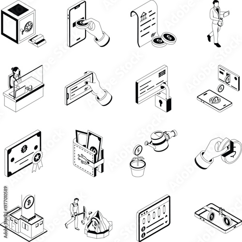  Collection of Finance and Economy Isometric Style Icons 
