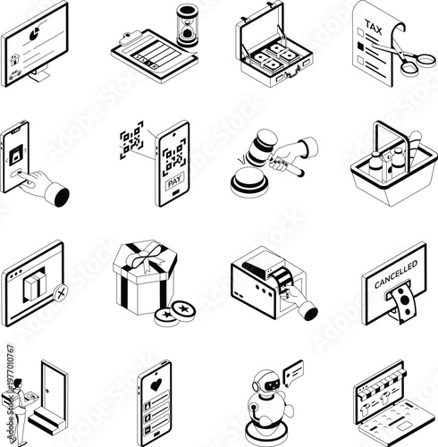 Set of Finance and Tech Isometric Style Icons 
