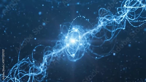 Abstract blue background with glowing particles and flowing light energy lines