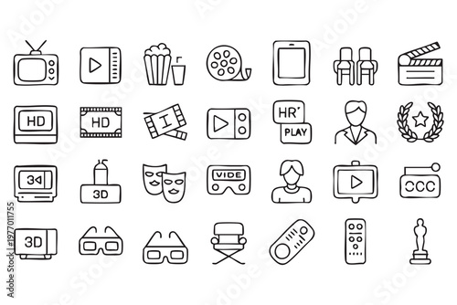 Modern Cinema Icons Featuring Film Reel TV and Digital Streaming