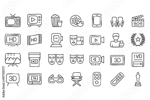 Movie and Video Icon Set for Multimedia Apps and Content Platforms