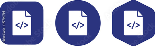 Blue Code File Icon Set for Web Development and Programming Projects on White Background