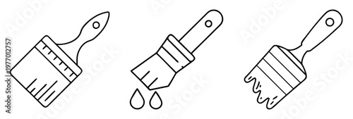 Three paint brushes with different angles and with paint drips illustration