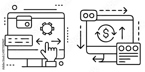 Digital transformation and financial optimization concept depicted in a line art style