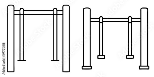 Black and White Illustration of Two Sets of Gymnastic Rings and Bars