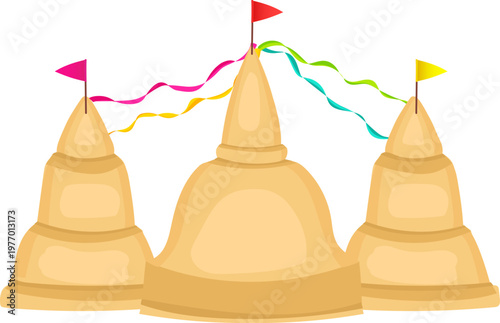 Tall sand castle gate with flags for vacation artwork