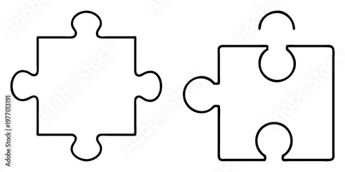Two Simple Black and White Outline Puzzle Pieces Ready to Be Connected