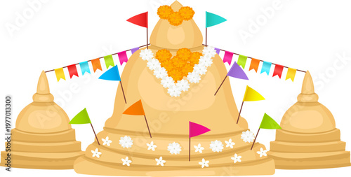 Wide sand castle party scene for summer banner design