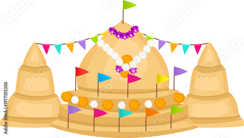 Round sand castle stage with bunting for kids party
