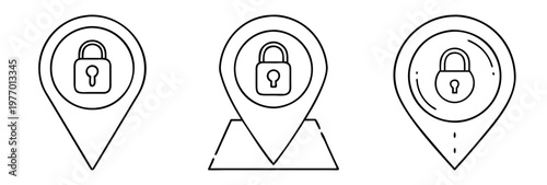 Three location pin icons with padlocks indicating secure geographic points